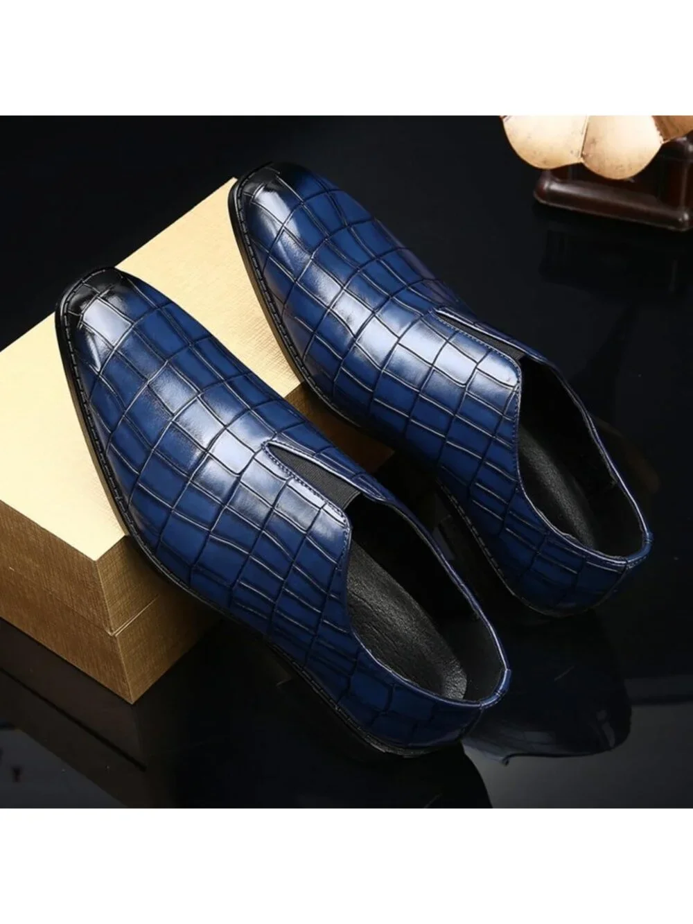 Men's Blue Soft Leather Penny Loafers Dress Slip-on for Formal Business